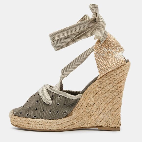 Stella Mccartney Grey Fabric And Canvas Ankle Wrap Wedge Pumps Size 39,New Products : American Fashion Style Bags On Sale